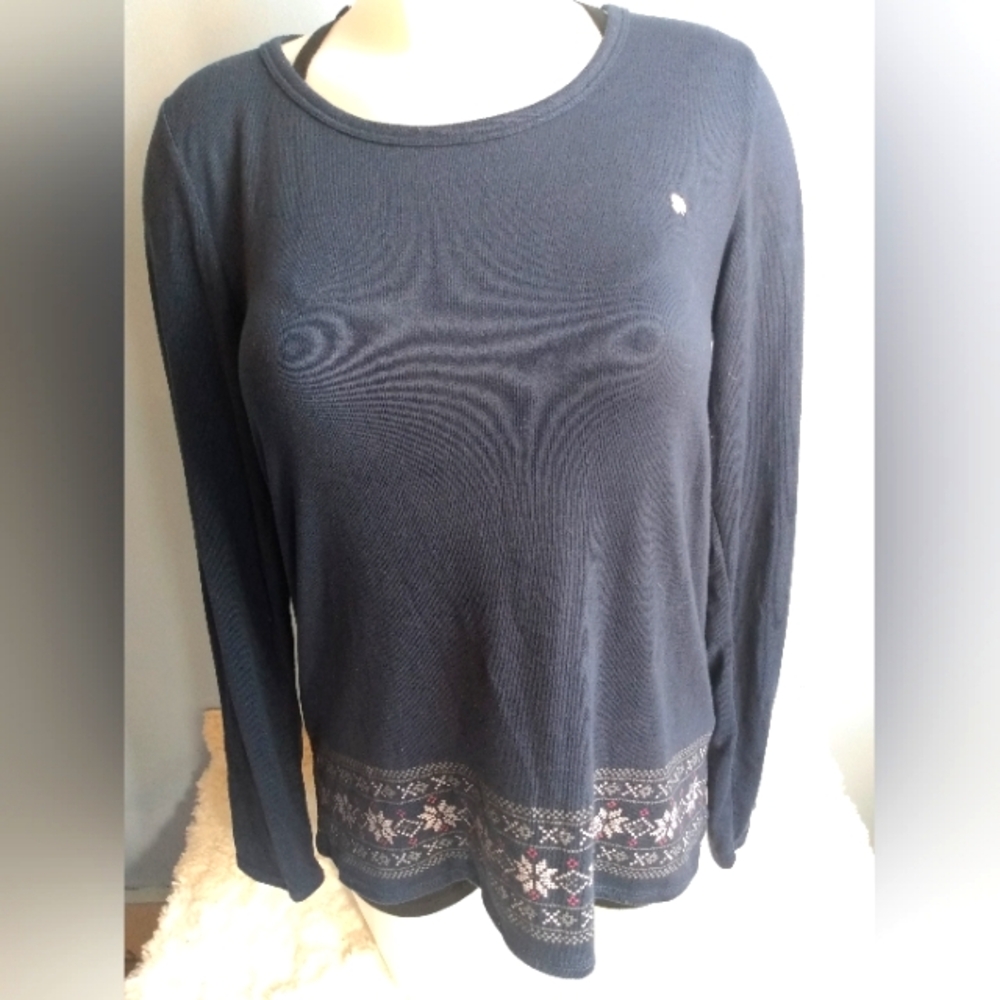 Lucky Brand 🍀 woman's size large navy holiday long sleeve shirt